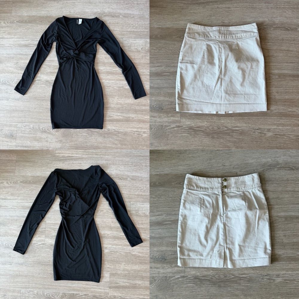 Bundle: H&M Black Dress (Size 0) and H&M Khaki Skirt (Size 4).